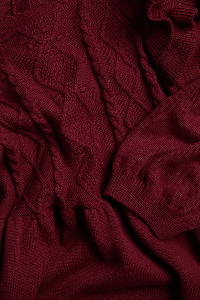 Kids red fine-knit Christmas dress with frills