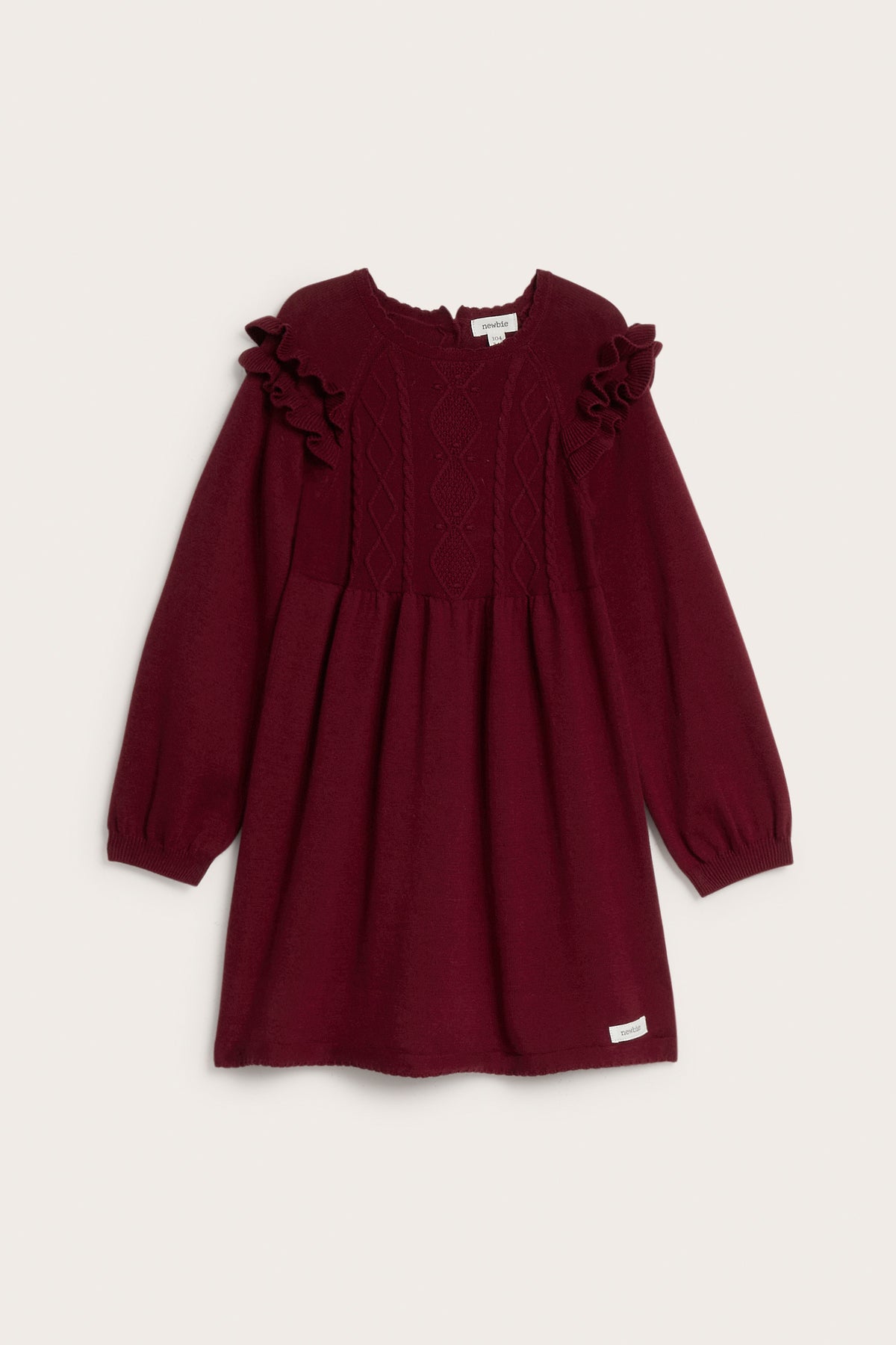 Kids red fine-knit Christmas dress with frills