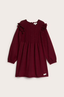 Kids red fine-knit Christmas dress with frills