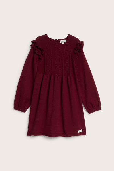 Kids red fine-knit Christmas dress with frills