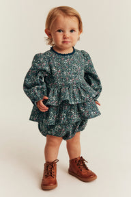 Baby turquoise floral bodysuit with frill