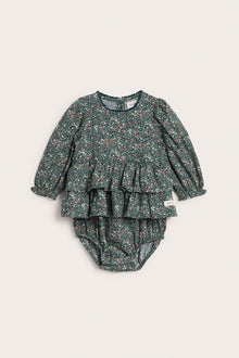 Baby turquoise floral bodysuit with frill