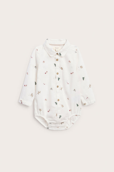 Baby white patterned shirt bodysuit