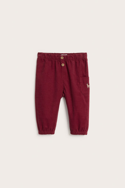 Baby red corduroy trousers with embroidery