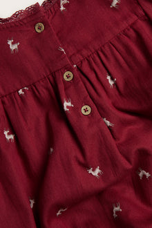 Kids red long-sleeved dress with reindeers
