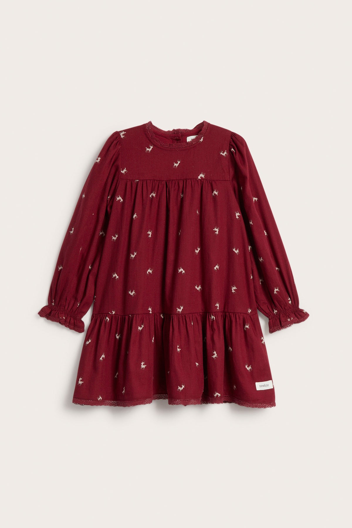 Kids red long-sleeved dress with reindeers