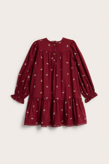 Kids red long-sleeved dress with reindeers