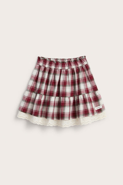 Kids red & white checked skirt with lace