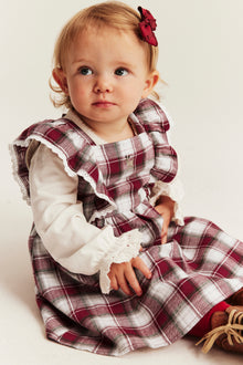 Baby red & white checked woven pinafore dress