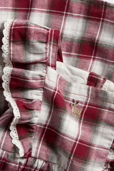 Baby red & white checked woven pinafore dress