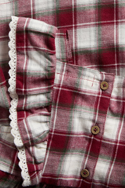 Baby red & white checked woven pinafore dress