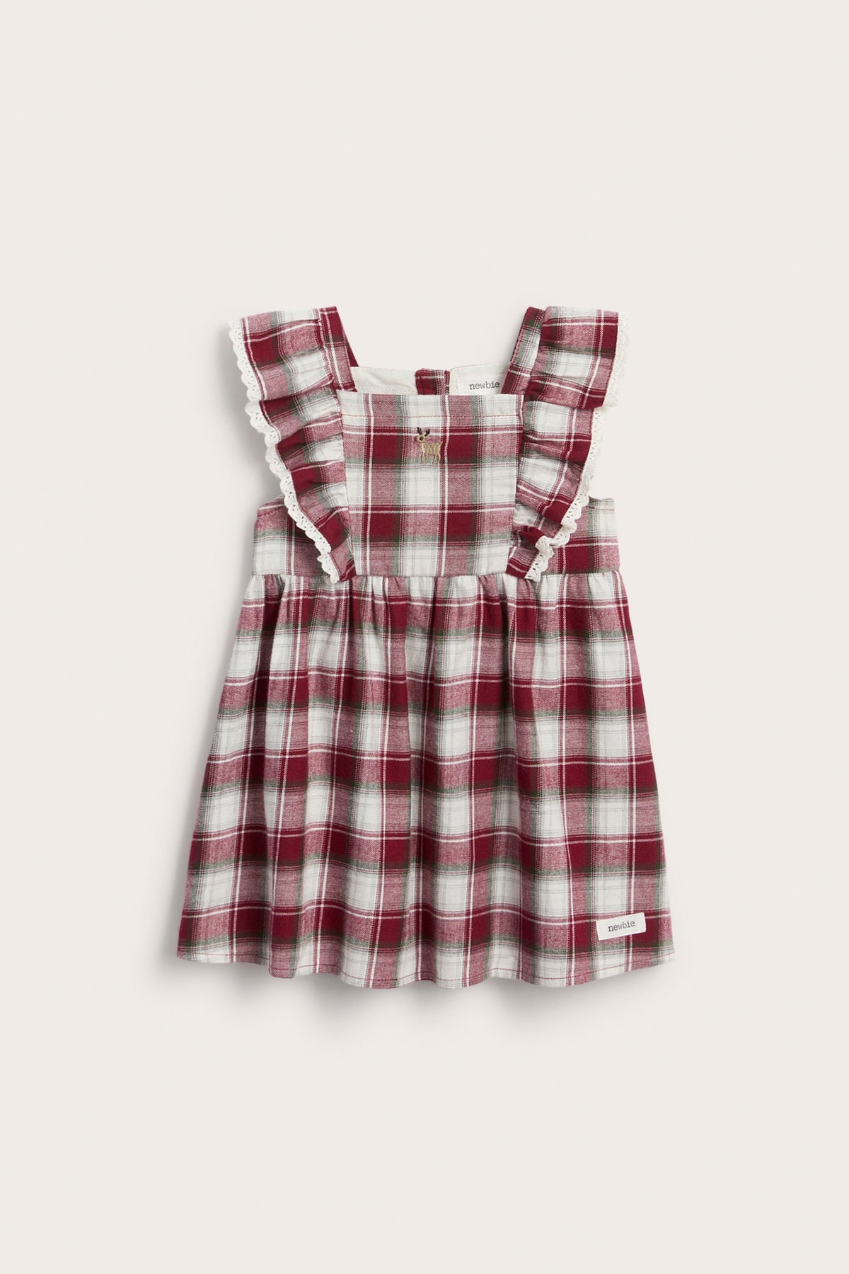Baby red & white checked woven pinafore dress