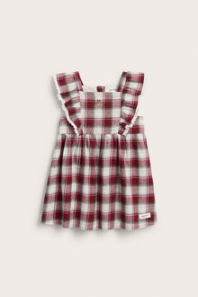 Baby red & white checked woven pinafore dress