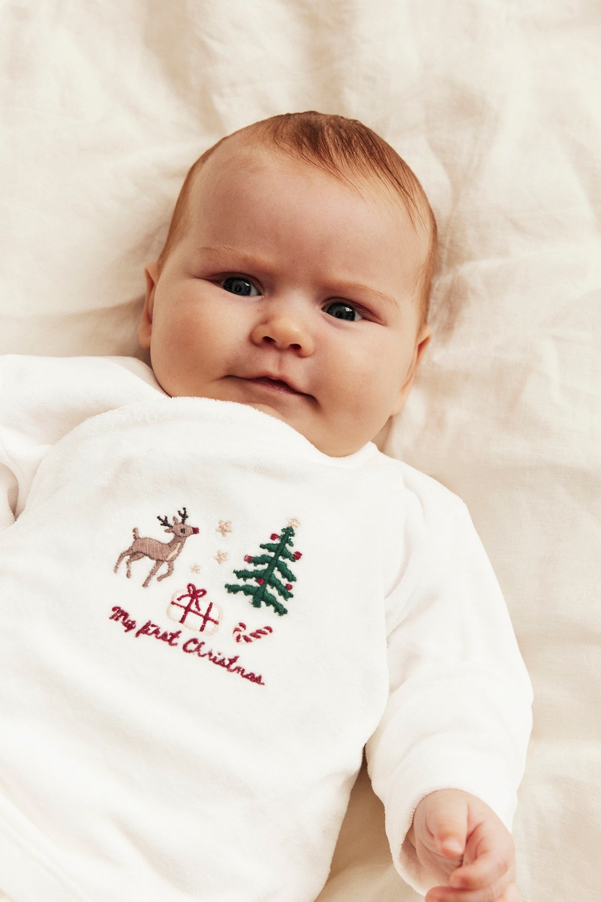 Baby white two-piece velour christmas set