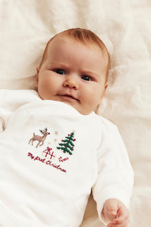 Baby white two-piece velour christmas set