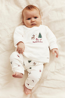 Baby white two-piece velour christmas set