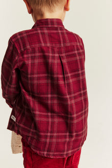 Kids red checked Christmas shirt with collar