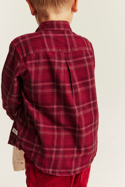 Kids red checked Christmas shirt with collar