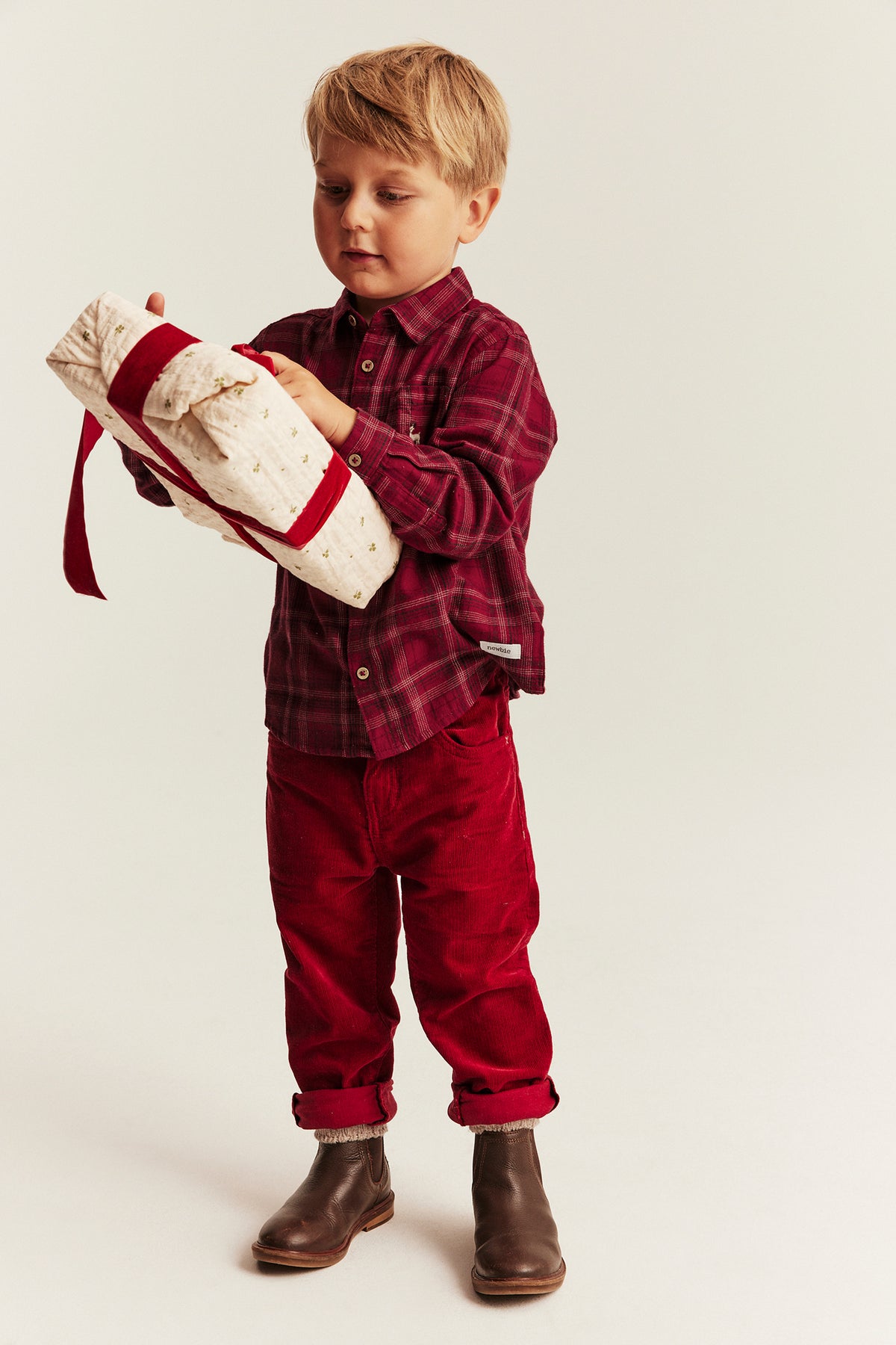 Kids red checked Christmas shirt with collar