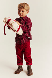 Kids red checked Christmas shirt with collar