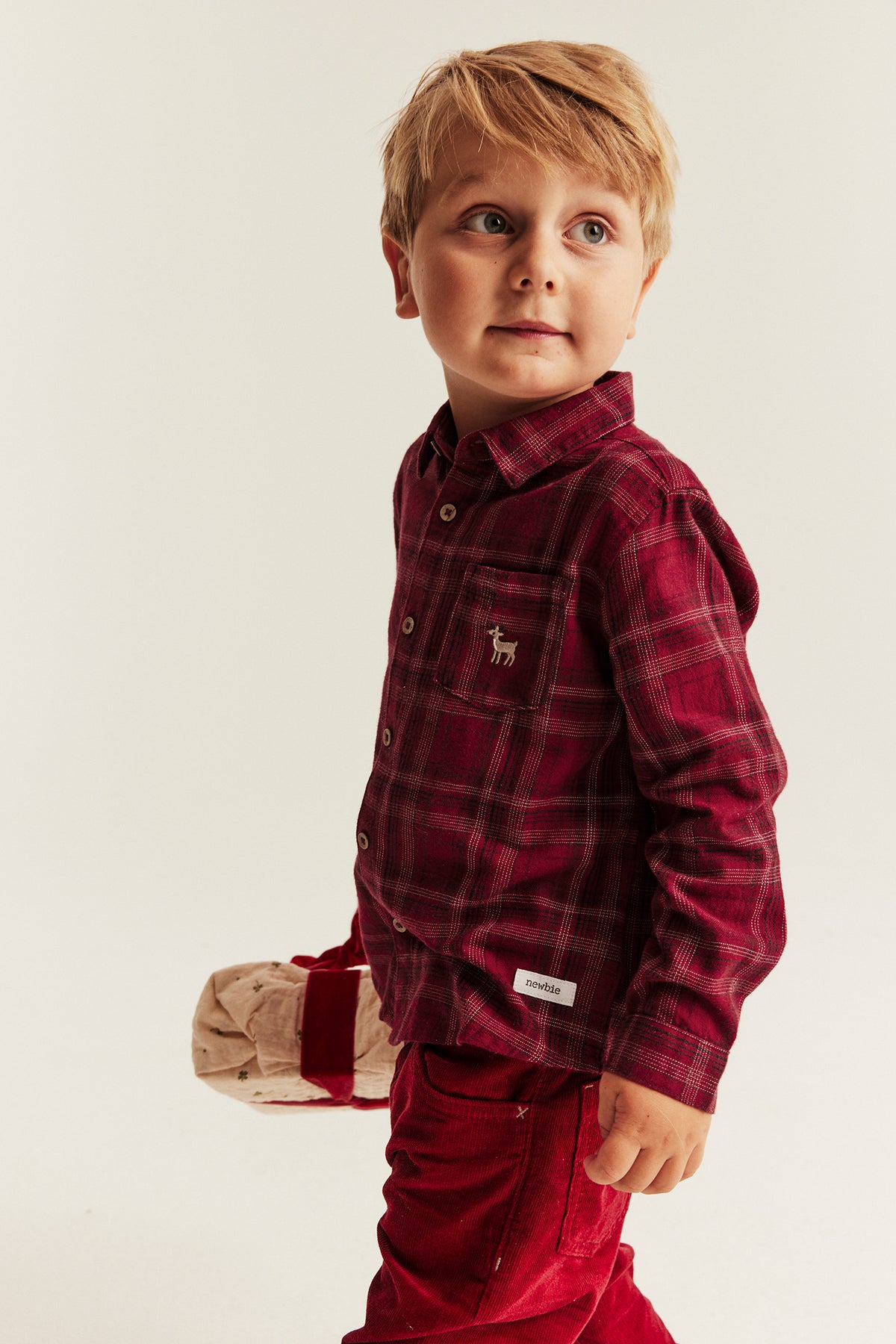 Kids red checked Christmas shirt with collar