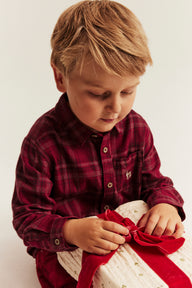 Kids red checked Christmas shirt with collar