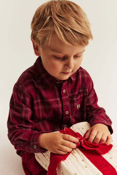 Kids red checked Christmas shirt with collar