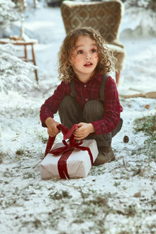 Kids red checked Christmas shirt with collar
