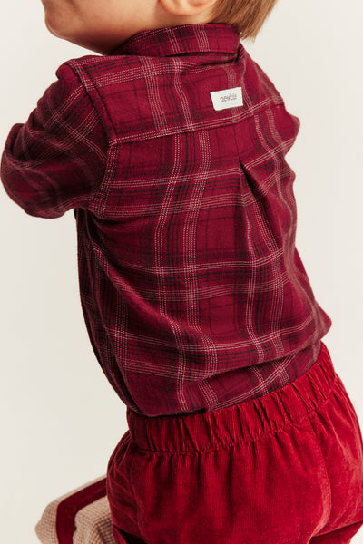 Baby red checked shirt bodysuit with collar