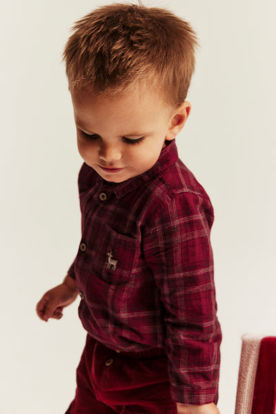 Baby red checked shirt bodysuit with collar