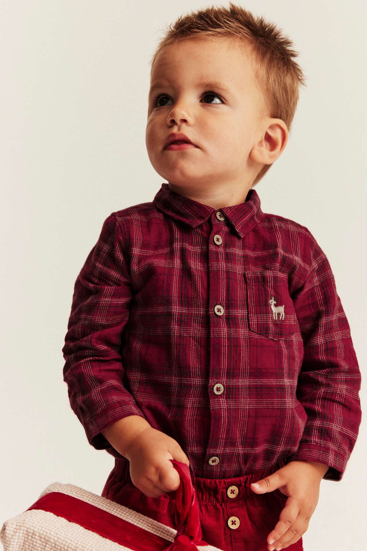 Baby red checked shirt bodysuit with collar