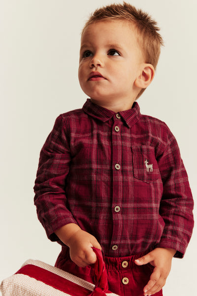 Baby red checked shirt bodysuit with collar