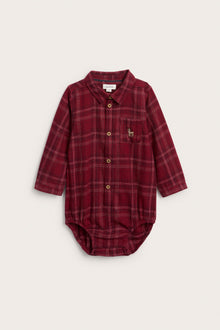 Baby red checked shirt bodysuit with collar