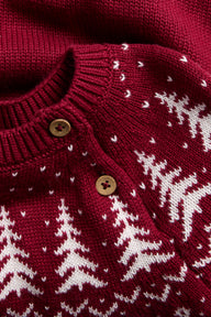 Kids red knitted Christmas jumper with buttons