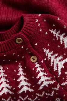 Kids red knitted Christmas jumper with buttons