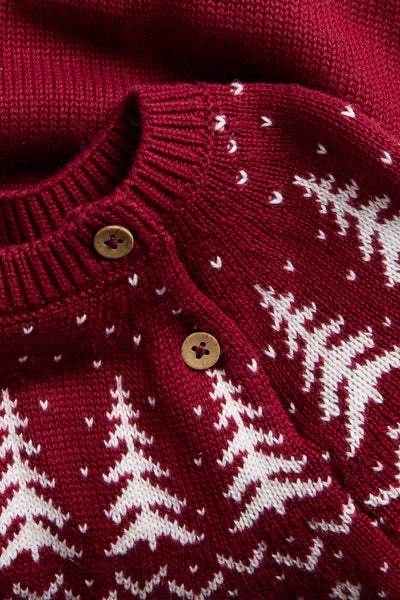 Kids red knitted Christmas jumper with buttons