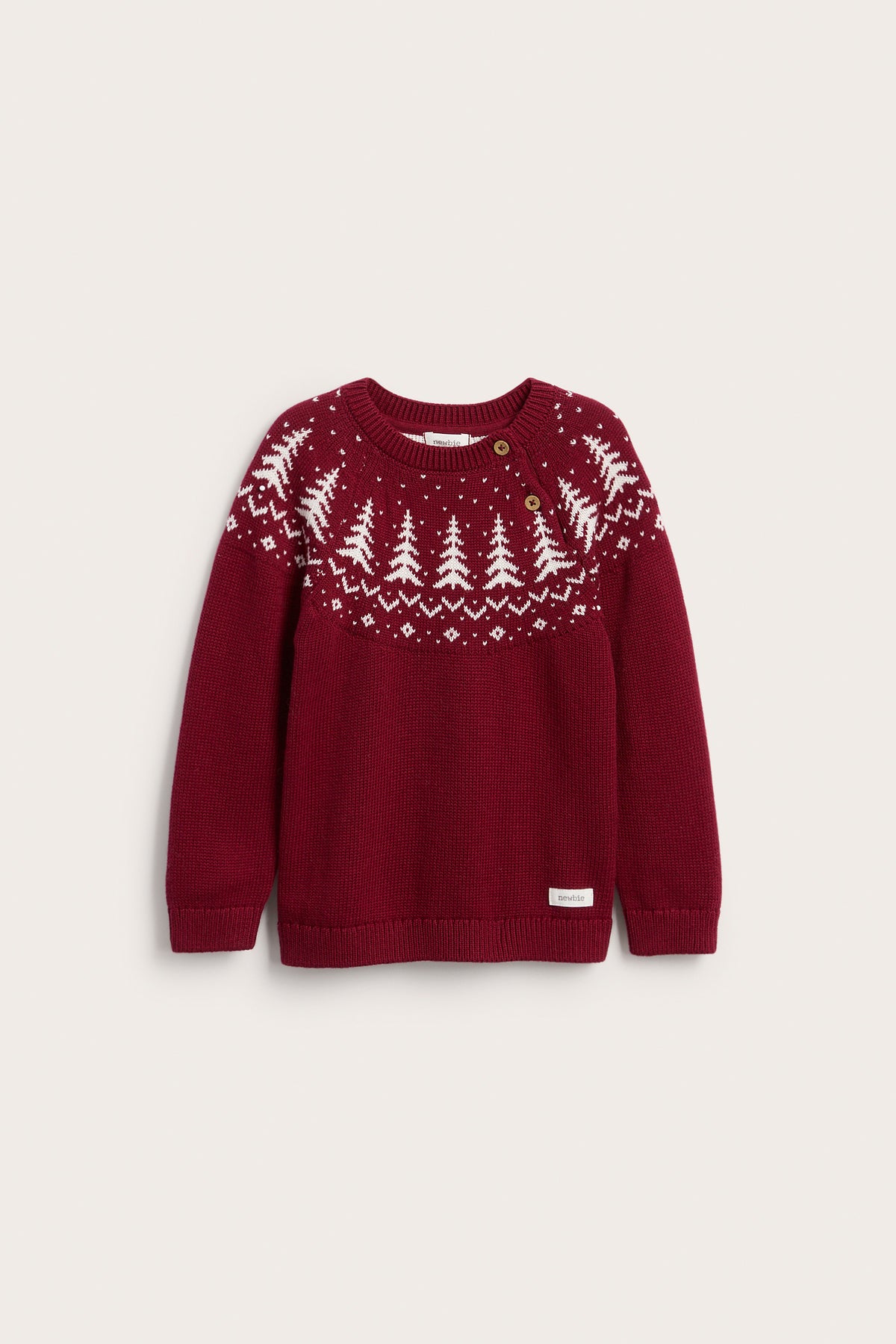 Kids red knitted Christmas jumper with buttons