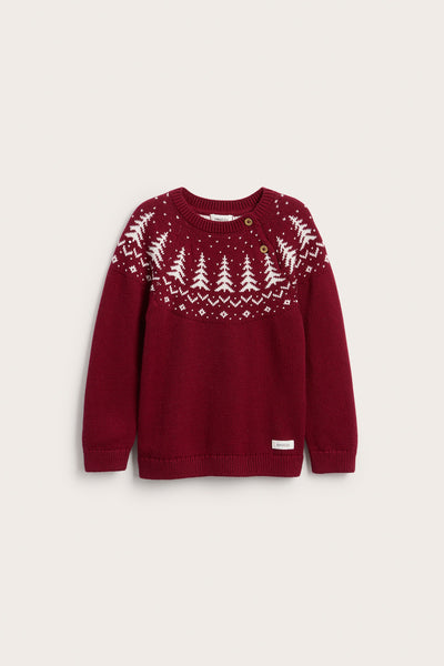 Kids red knitted Christmas jumper with buttons