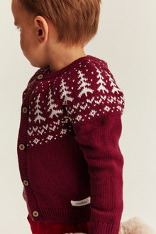 Baby red knitted cardigan with Christmas trees