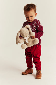 Baby red knitted cardigan with Christmas trees