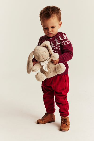 Baby red knitted cardigan with Christmas trees