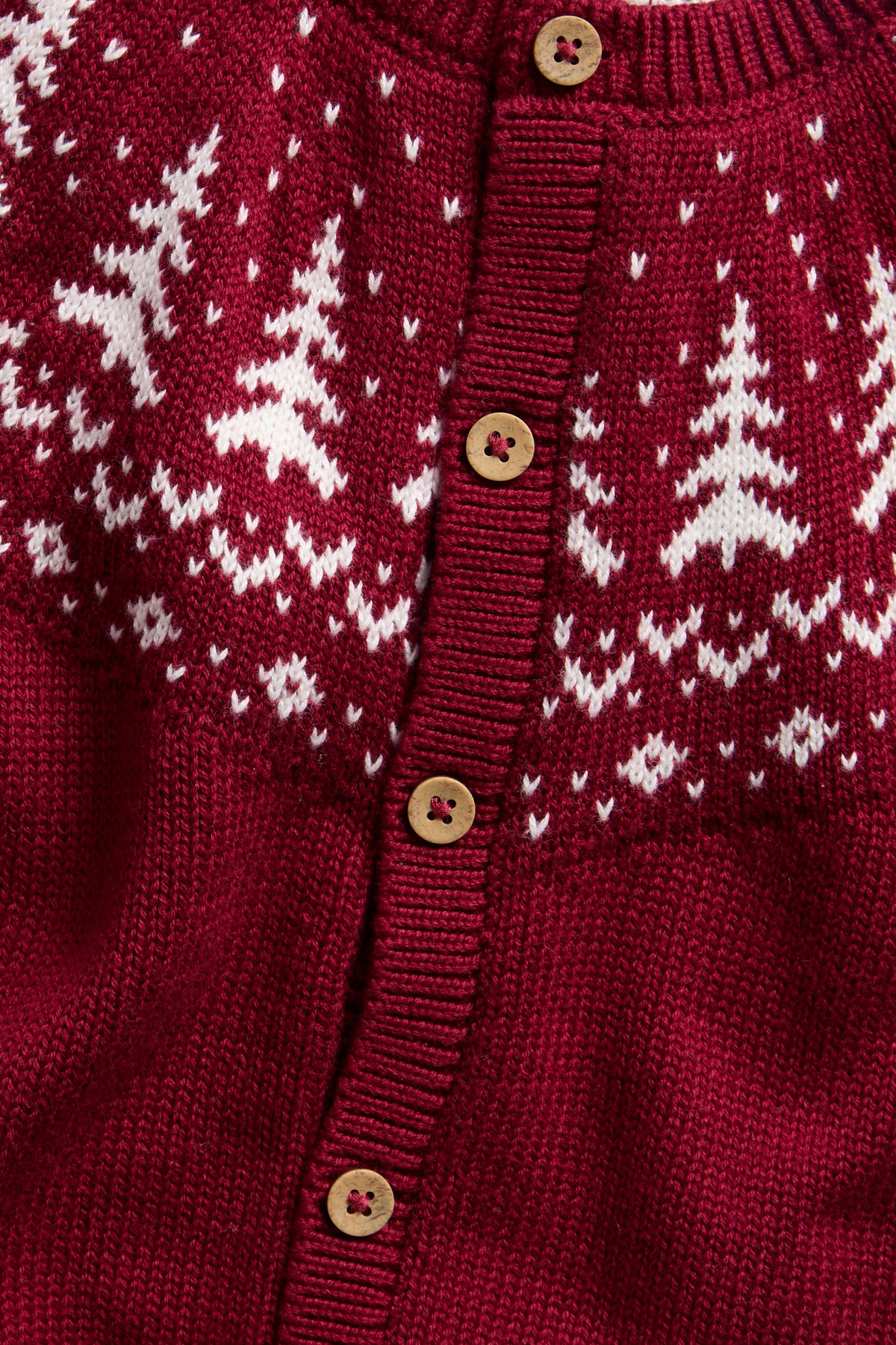 Baby red knitted cardigan with Christmas trees
