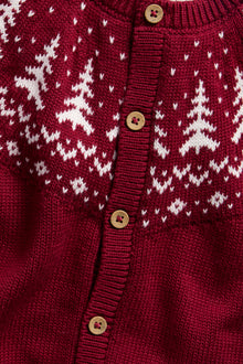 Baby red knitted cardigan with Christmas trees