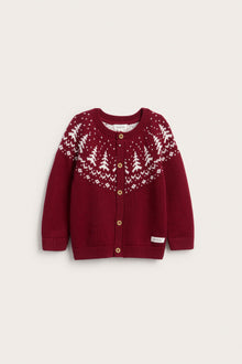 Baby red knitted cardigan with Christmas trees