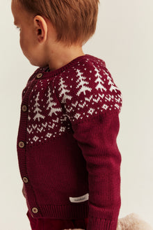 Baby red knitted cardigan with Christmas trees