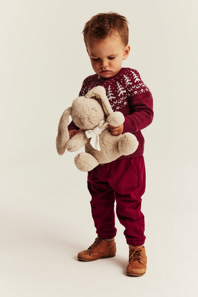 Baby red knitted cardigan with Christmas trees