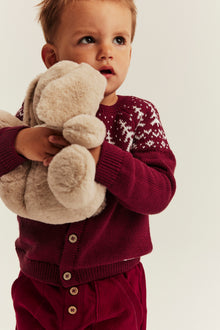 Baby red knitted cardigan with Christmas trees