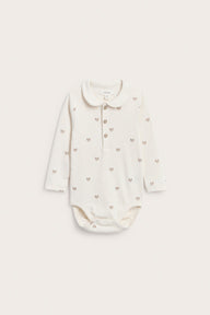 Baby white ribbed bodysuit with collar