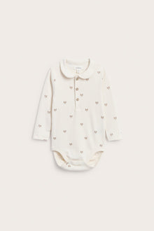 Baby white ribbed bodysuit with collar