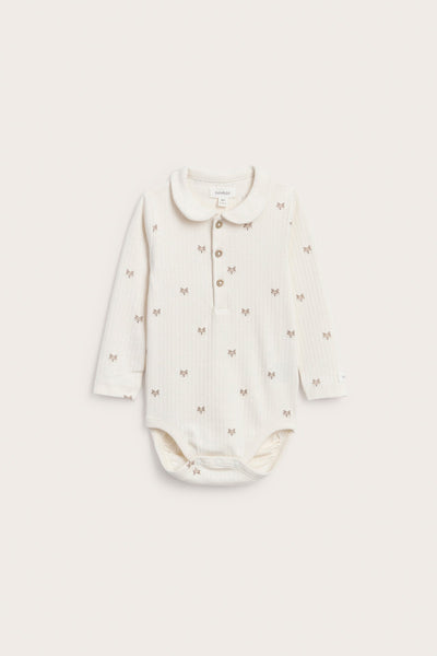 Baby white ribbed bodysuit with collar